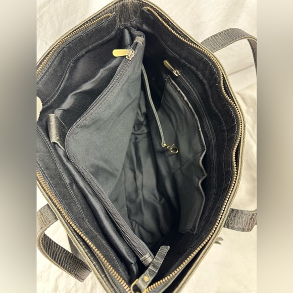 Genuine vintage large black leather tote bag carryall work school laptop carrier - Picture 13 of 16
